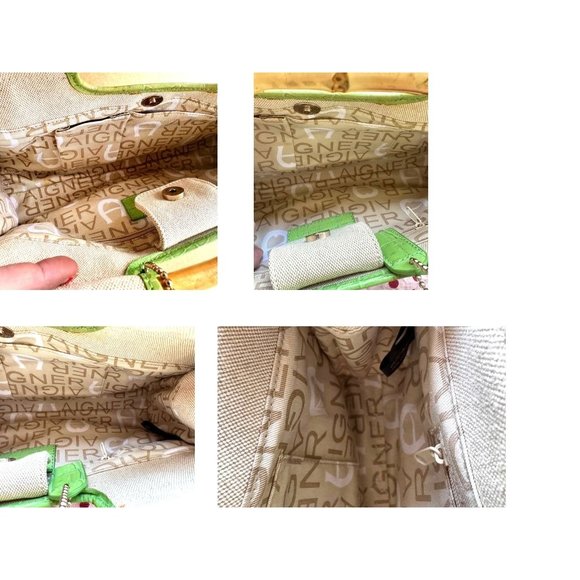 Vintage Etienne Aigner Canvas Leather Handbag Bamboo Handles Snap Closur… - Picture 9 of 12